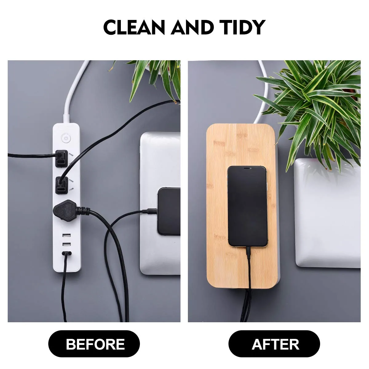 2 Pack Large Cable Management Box – Wooden Style Cord Organizer and Cover for TV Wires, Computer, Router, USB Hub and Under Desk Power Strip – Safe ABS Material and Baby-Pets Proof Lock (White)