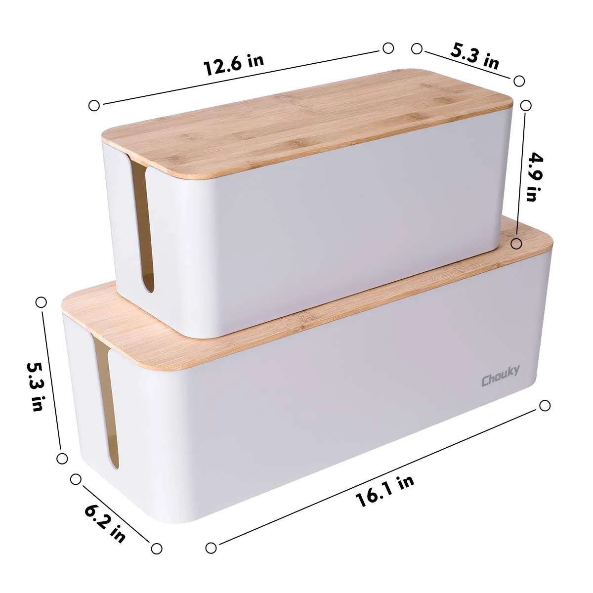 2 Pack Large Cable Management Box – Wooden Style Cord Organizer and Cover for TV Wires, Computer, Router, USB Hub and Under Desk Power Strip – Safe ABS Material and Baby-Pets Proof Lock (White)
