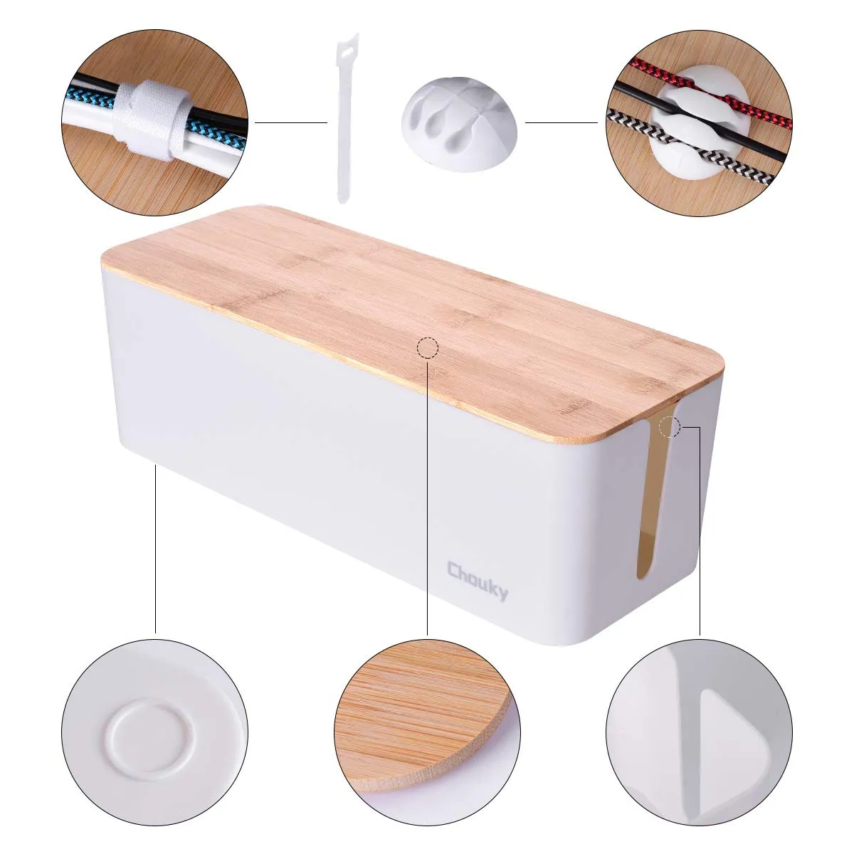 2 Pack Large Cable Management Box – Wooden Style Cord Organizer and Cover for TV Wires, Computer, Router, USB Hub and Under Desk Power Strip – Safe ABS Material and Baby-Pets Proof Lock (White)