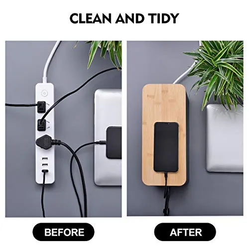 2 Pack Large Cable Management Box – Wooden Style Cord Organizer Box and Cover for TV Wires, Computer, Router, USB Hub and Under Desk Power Strip – Safe ABS Material and Baby-Pets Proof Lock (Black)
