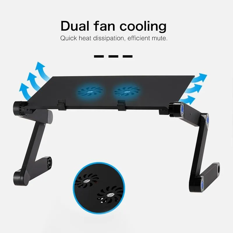 Adjustable Foldable Laptop Stand with Fans & Mouse Pad - Portable Aluminum