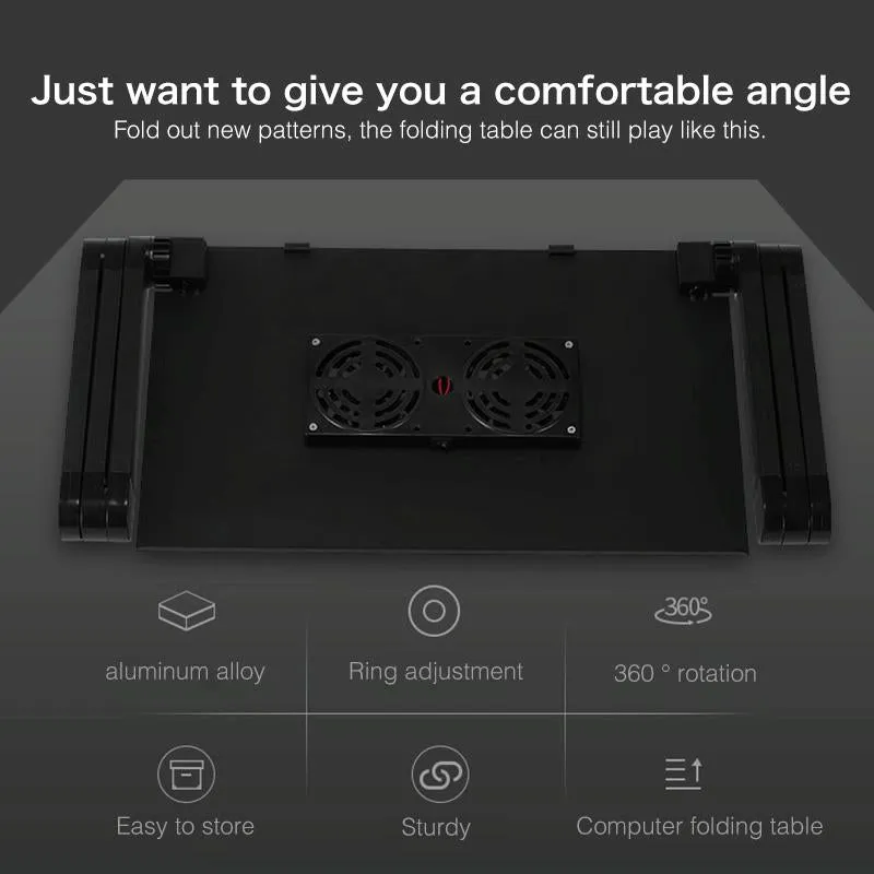 Adjustable Foldable Laptop Stand with Fans & Mouse Pad - Portable Aluminum