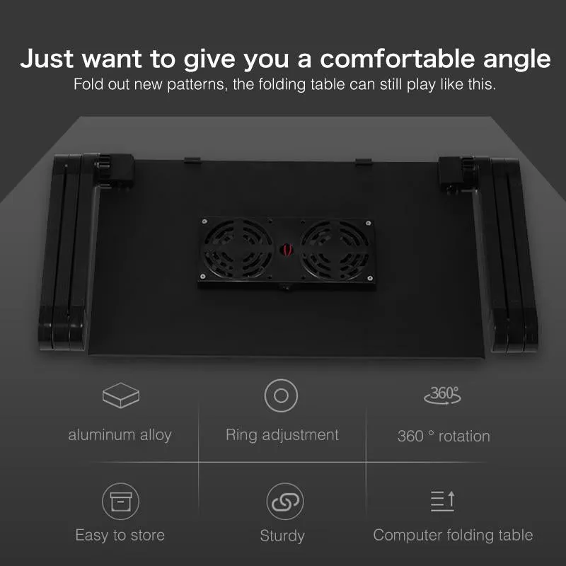 Adjustable Foldable Laptop Stand with Fans & Mouse Pad - Portable Aluminum