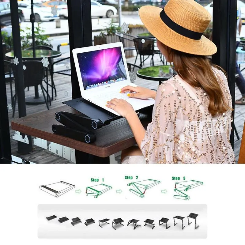Adjustable Foldable Laptop Stand with Fans & Mouse Pad - Portable Aluminum