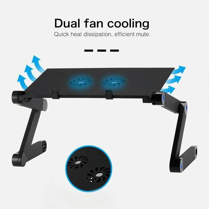 Adjustable Foldable Laptop Stand with Fans & Mouse Pad - Portable Aluminum