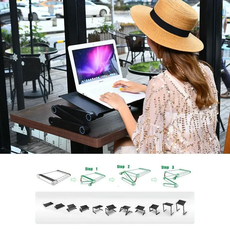 Adjustable Foldable Laptop Stand with Fans & Mouse Pad - Portable Aluminum