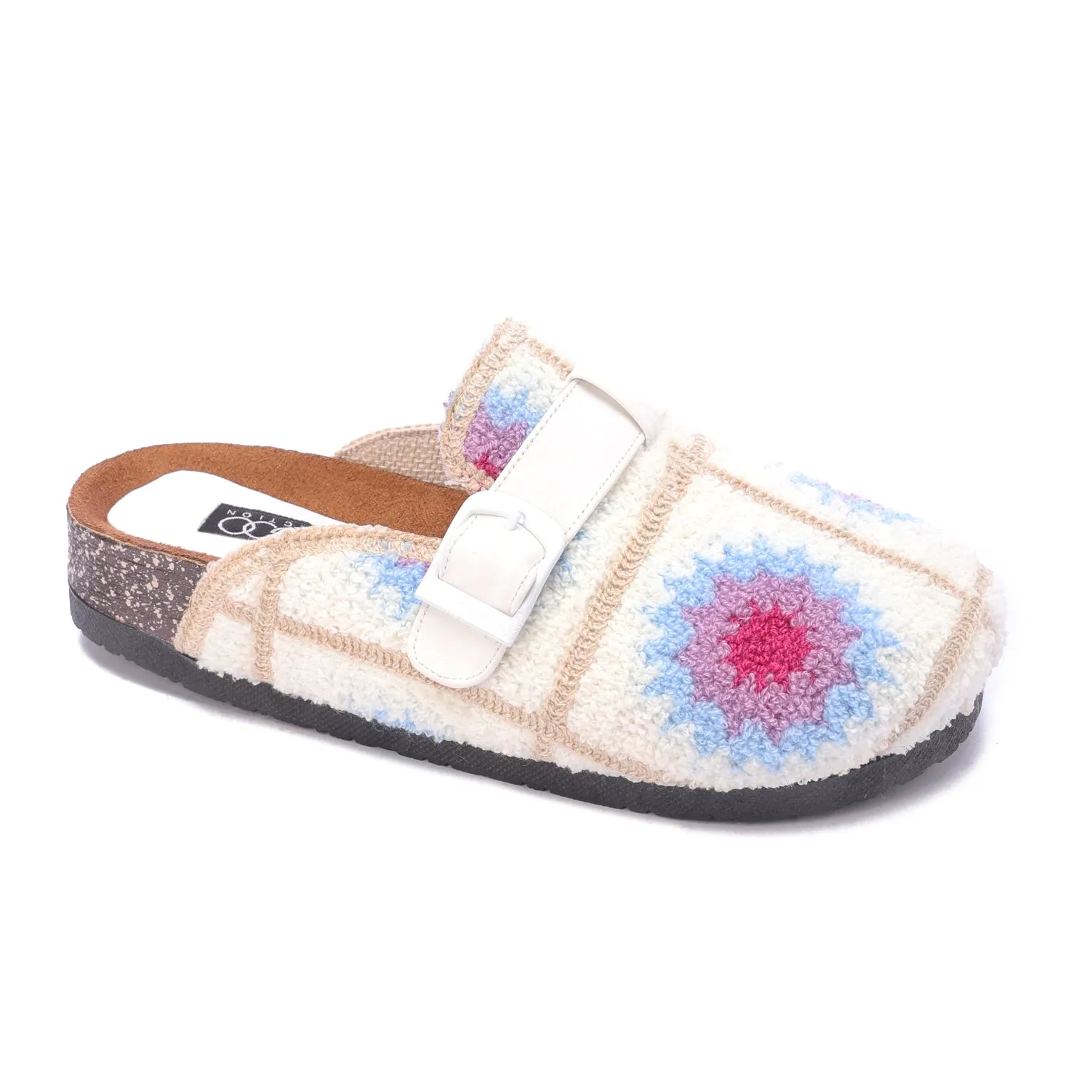 Boho Knit Buckle Clogs-White