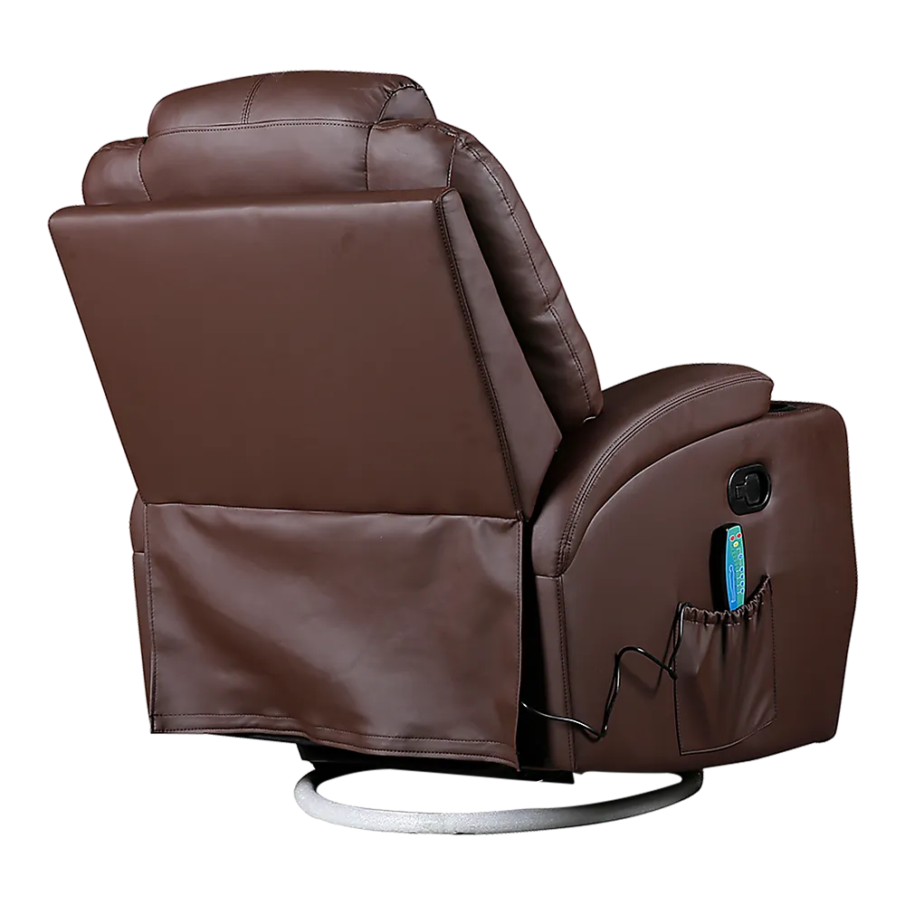 Brown Massage Sofa Chair Recliner 360 Degree Swivel PU Leather Lounge 8 Point Heated