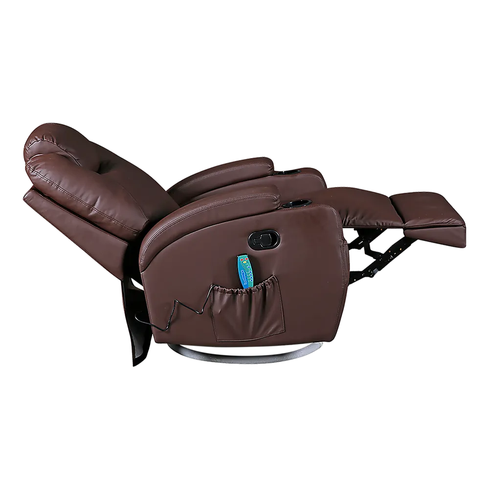 Brown Massage Sofa Chair Recliner 360 Degree Swivel PU Leather Lounge 8 Point Heated