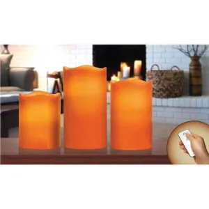 Candle Set 3pc Led Orange With Remote Control