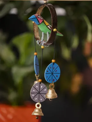 Circle Frame Bird With Blue Flower Bells Wind Chime