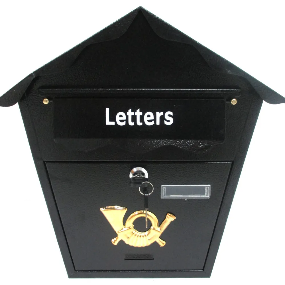 Heavy Duty Steel Black Mailbox Modern Vertical Wall Mount Lockable w/ Spare Keys