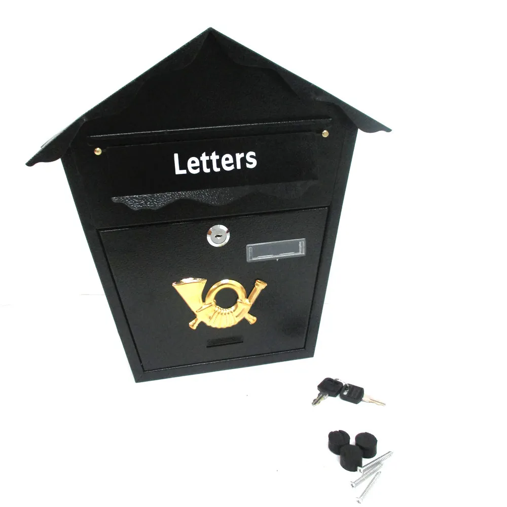 Heavy Duty Steel Black Mailbox Modern Vertical Wall Mount Lockable w/ Spare Keys