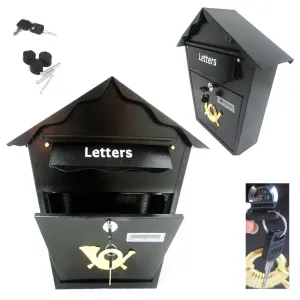 Heavy Duty Steel Black Mailbox Modern Vertical Wall Mount Lockable w/ Spare Keys