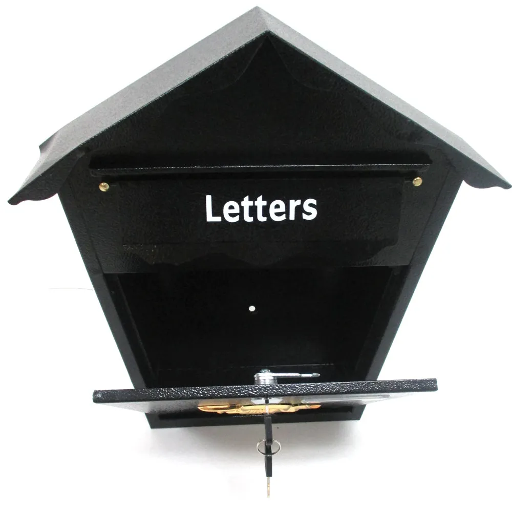 Heavy Duty Steel Black Mailbox Modern Vertical Wall Mount Lockable w/ Spare Keys