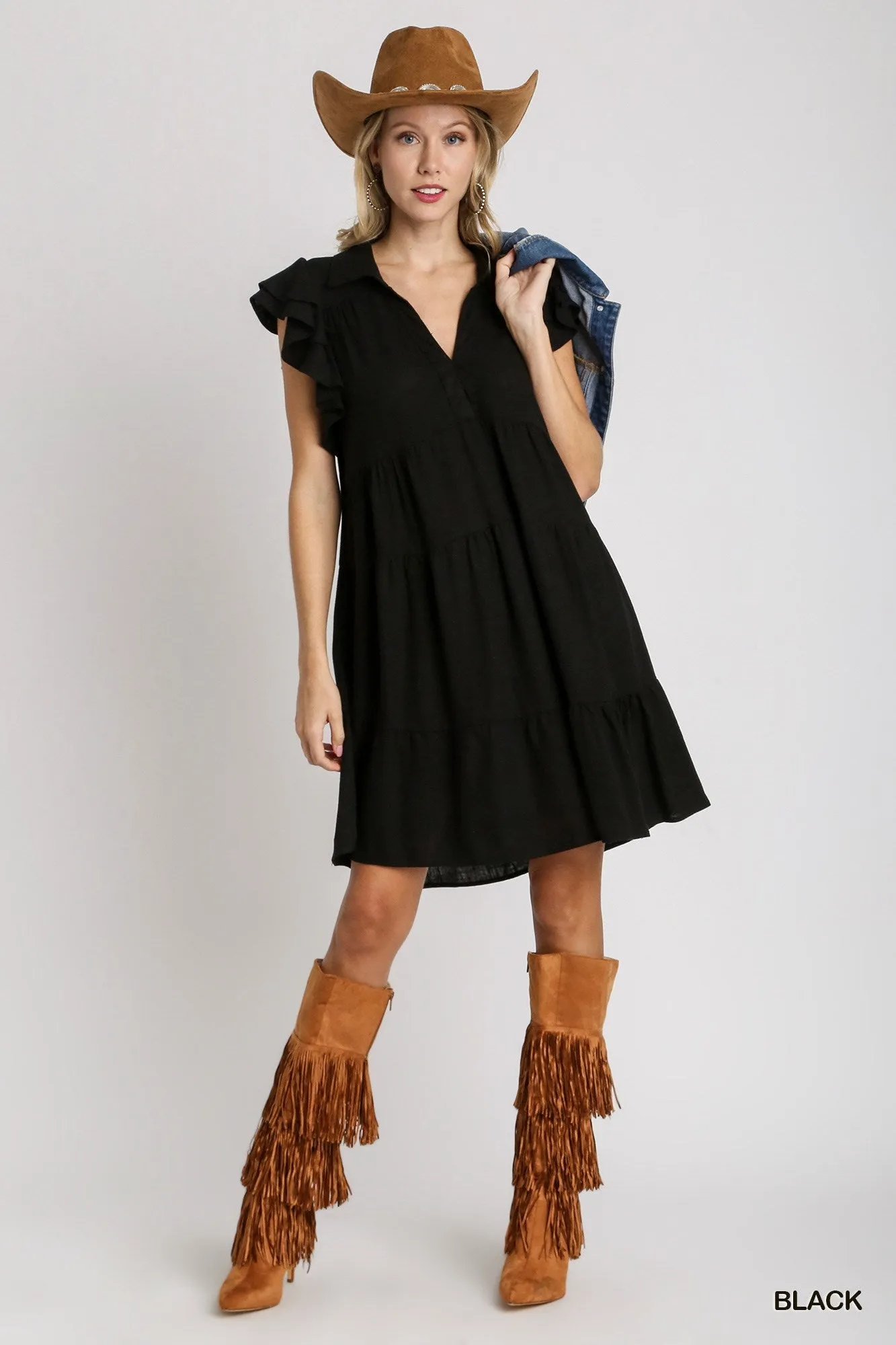 HLB Ruffle Tiered Dress -Black