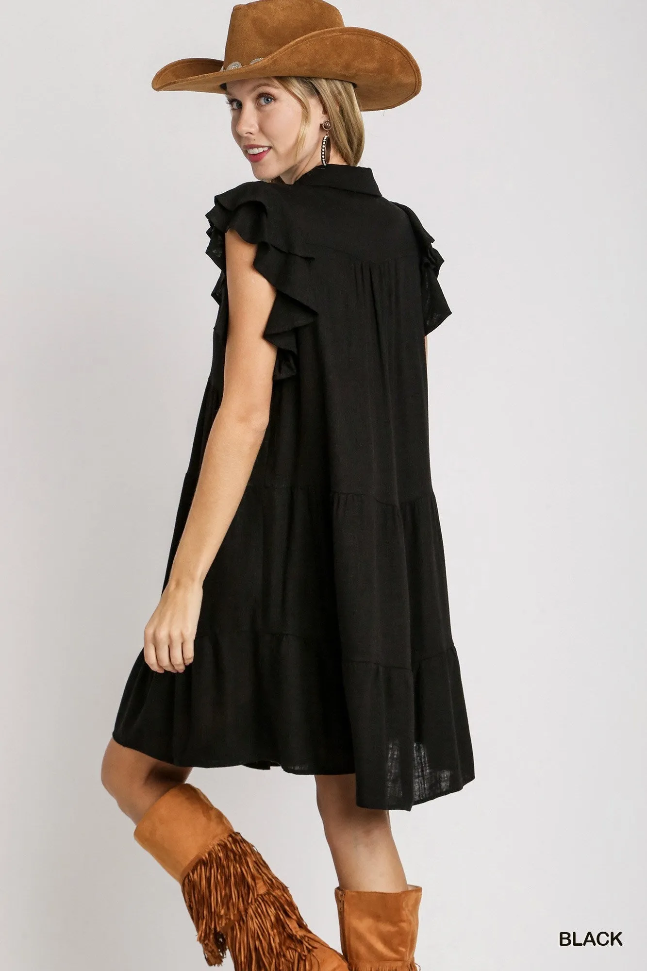 HLB Ruffle Tiered Dress -Black
