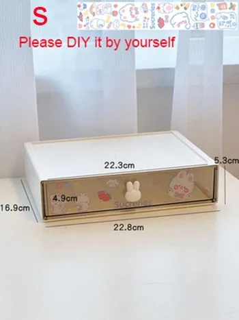 Kawaii Desk Organizer Drawer With Sticker Cute Plastic Clear Organizing Boxes Stationery Storage Box Container For  Home School