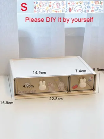 Kawaii Desk Organizer Drawer With Sticker Cute Plastic Clear Organizing Boxes Stationery Storage Box Container For  Home School