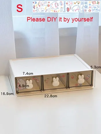 Kawaii Desk Organizer Drawer With Sticker Cute Plastic Clear Organizing Boxes Stationery Storage Box Container For  Home School