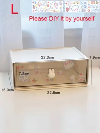 Kawaii Desk Organizer Drawer With Sticker Cute Plastic Clear Organizing Boxes Stationery Storage Box Container For  Home School