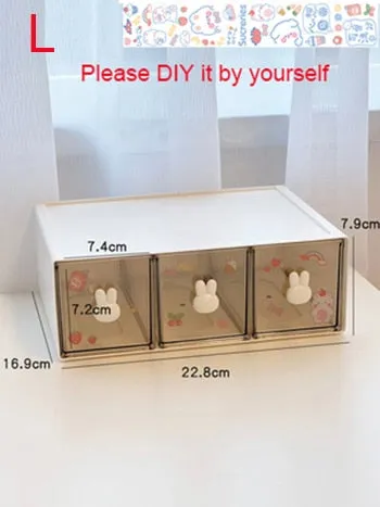 Kawaii Desk Organizer Drawer With Sticker Cute Plastic Clear Organizing Boxes Stationery Storage Box Container For  Home School