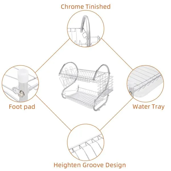 Large Dish Drying Rack with Drainboard, 2 Tier Stainless Steel Drying Racks for Kitchen Counter