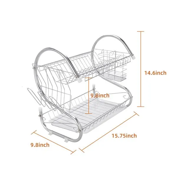 Large Dish Drying Rack with Drainboard, 2 Tier Stainless Steel Drying Racks for Kitchen Counter