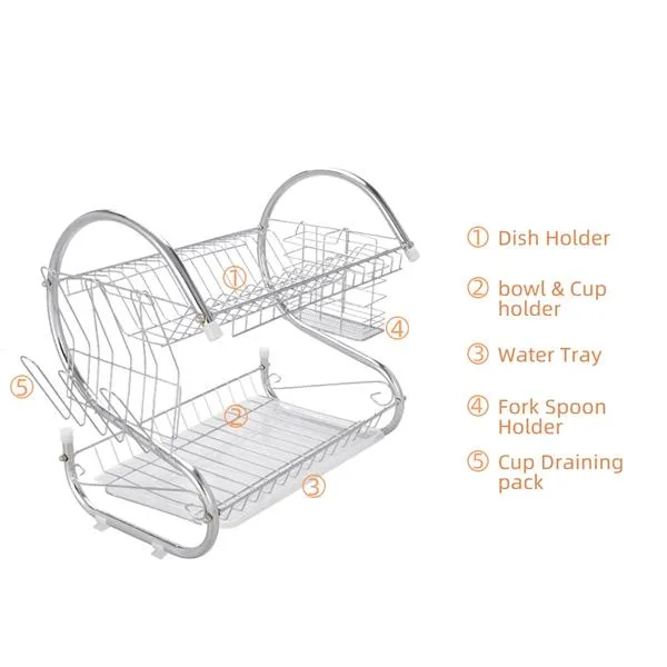 Large Dish Drying Rack with Drainboard, 2 Tier Stainless Steel Drying Racks for Kitchen Counter