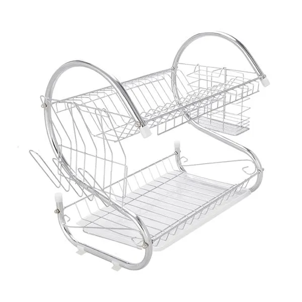 Large Dish Drying Rack with Drainboard, 2 Tier Stainless Steel Drying Racks for Kitchen Counter