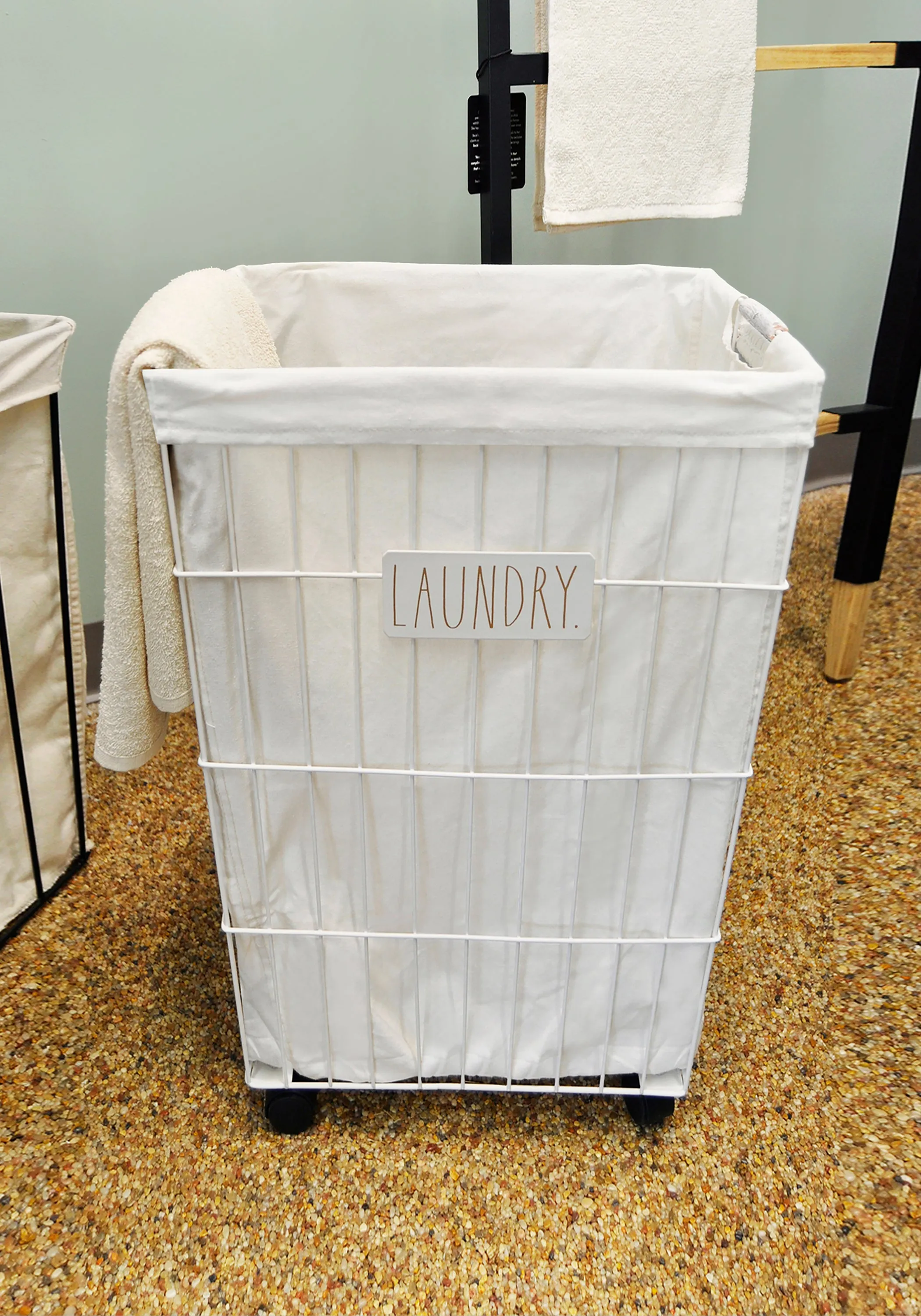 “Laundry” White Wire Metal Rae Dunn Laundry Hamper