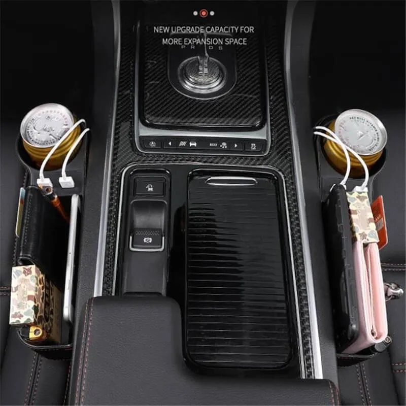 Leather Car Seat Gap Organizer with 2 USB Chargers Cigarette Lighter Cup Holder