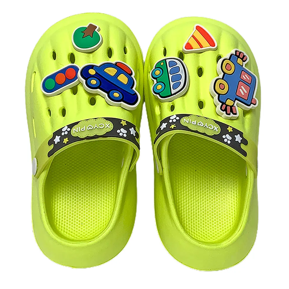 Little Surpise Box Green Car Theme Slip On Clogs, Summer/Monsoon All Season Footwear For Toddlers & Kids