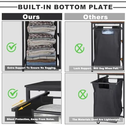 melos Laundry Hamper, Laundry Sorter with Three Shelf, Pull-Out Laundry Basket with Shelf, Laundry Basket Organizer Section with Removable Laundry Bags for Clothes, for Laundry Room,Black