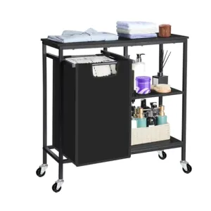 melos Laundry Hamper, Laundry Sorter with Three Shelf, Pull-Out Laundry Basket with Shelf, Laundry Basket Organizer Section with Removable Laundry Bags for Clothes, for Laundry Room,Black