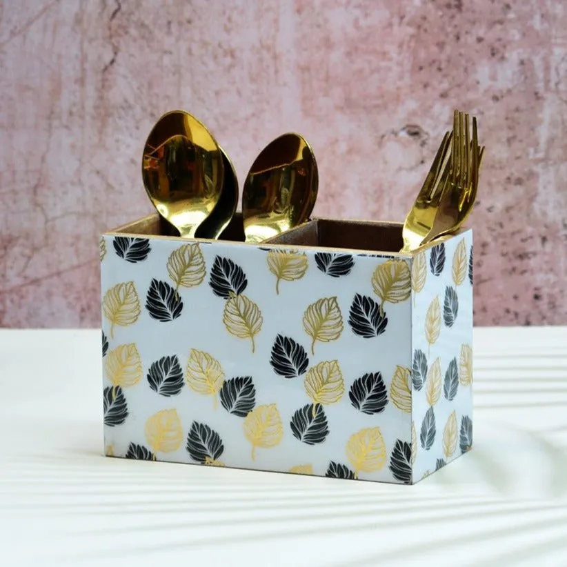 Monochrome Gold Foil MDF Cutlery Holder