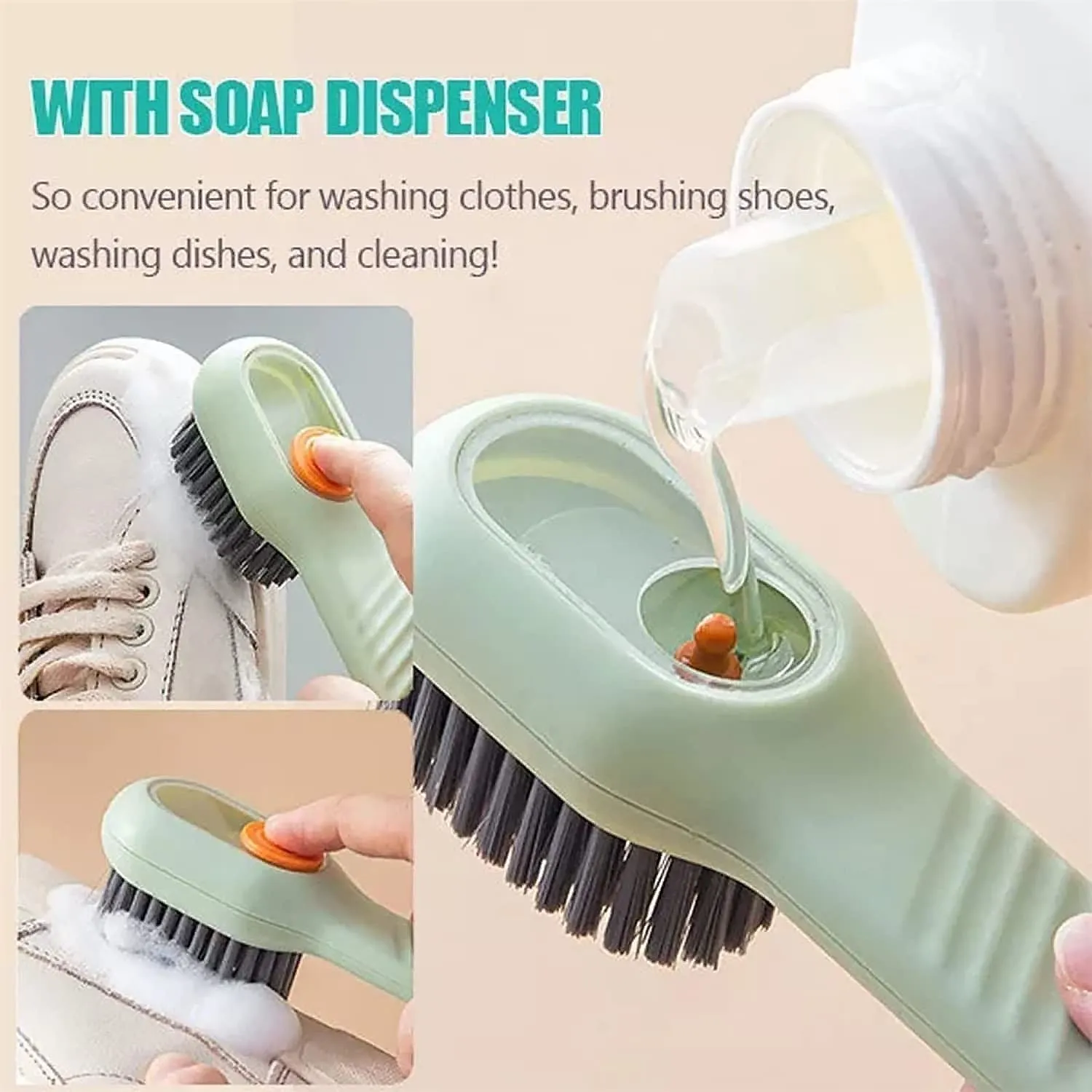 Multifunctional Scrubbing Brush with Liquid / Soap Dispenser, Cleaning Brush with Liquid / Soap Dispenser, Shoe Brush for Cleaning, Cloth Cleaning Brush with HandleLiquid Shoe Brush For Shoe Clothes (1 Pc)