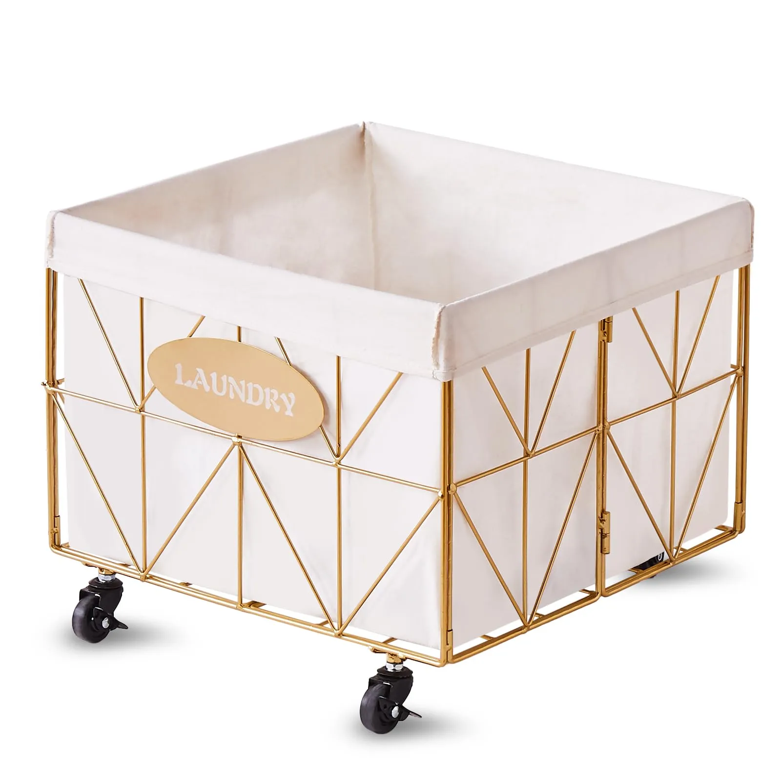 Mxfurhawa Collapsible Laundry Hamper with Wheels, 65L Capacity and Removable Liner, Sturdy Metal Frame for Clothes Storage and Transport - Convenient Laundry Basket for Home Use (Gold)