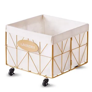 Mxfurhawa Collapsible Laundry Hamper with Wheels, 65L Capacity and Removable Liner, Sturdy Metal Frame for Clothes Storage and Transport - Convenient Laundry Basket for Home Use (Gold)