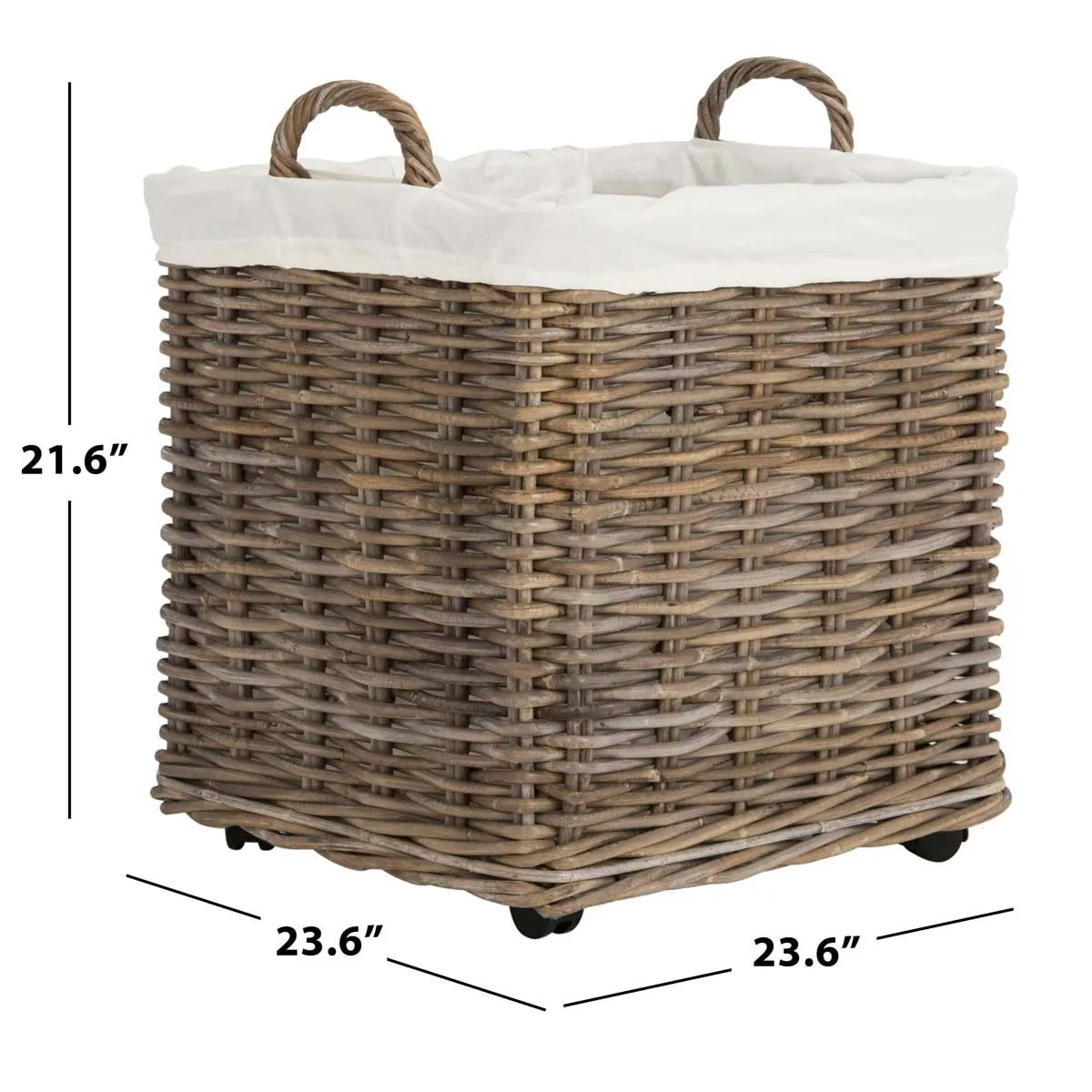 Safavieh Amari Rattan Square Set Of 2 Baskets With Wheels , HAC6000