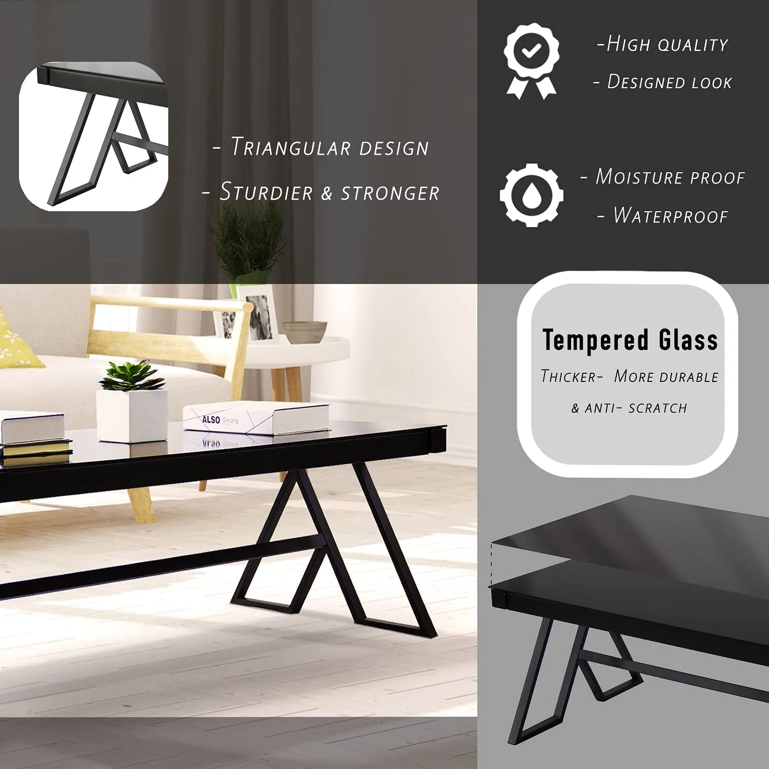 Tempered Glass Tea Table Coffee Table Cocktail Desk Table