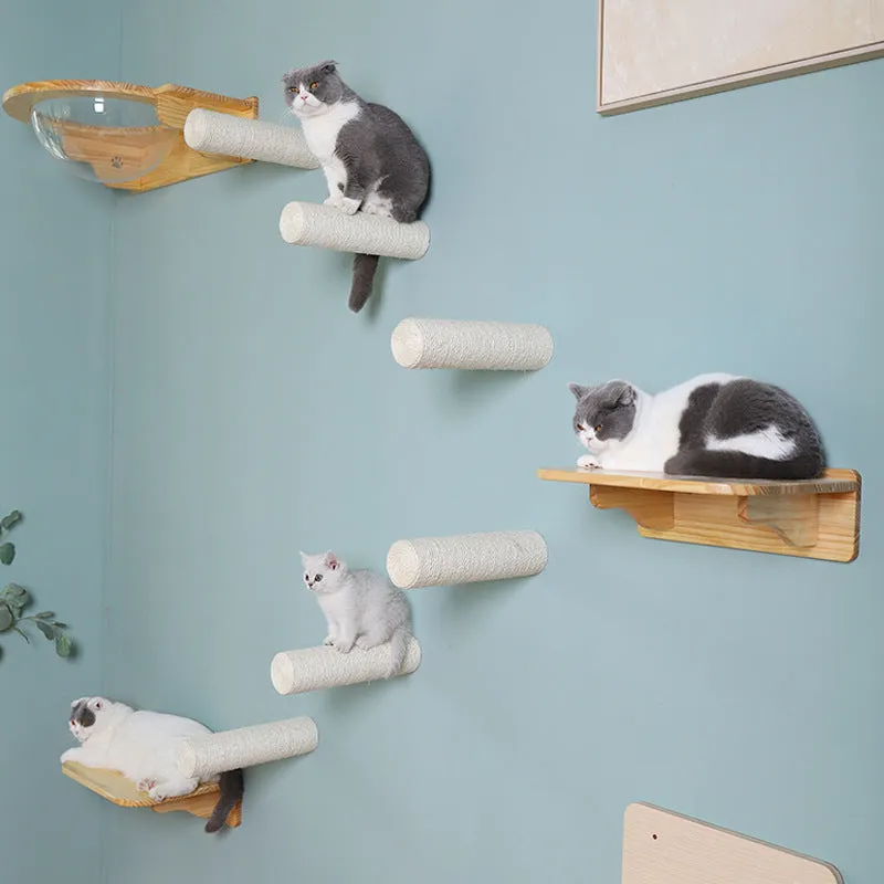 Wall-mounted Solid Wood Cat Rack Sisal Grab Post